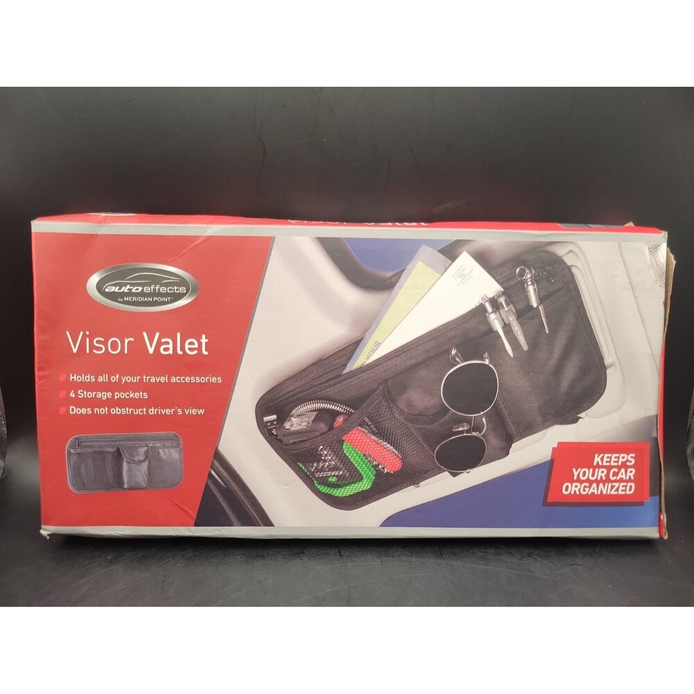 Auto Effects Visor Valet Car/Truck Organizer w/ Storage Pockets Zipper Pocket